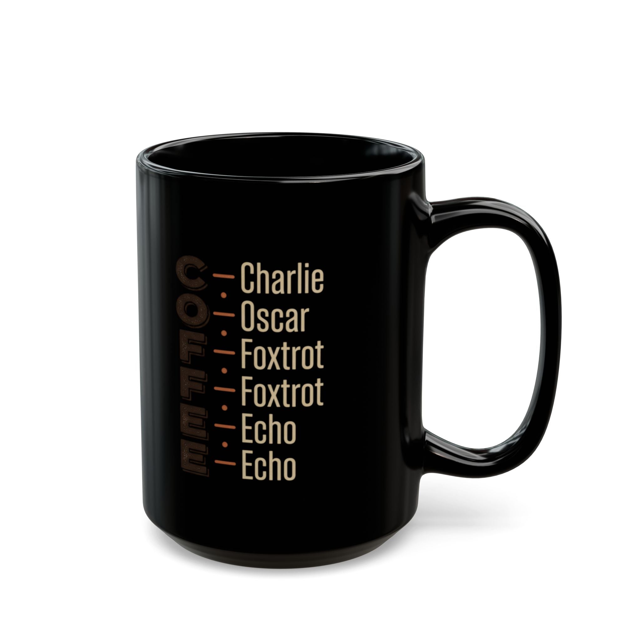 Phonetic Alphabet Coffee Mug | Black Ceramic Mug