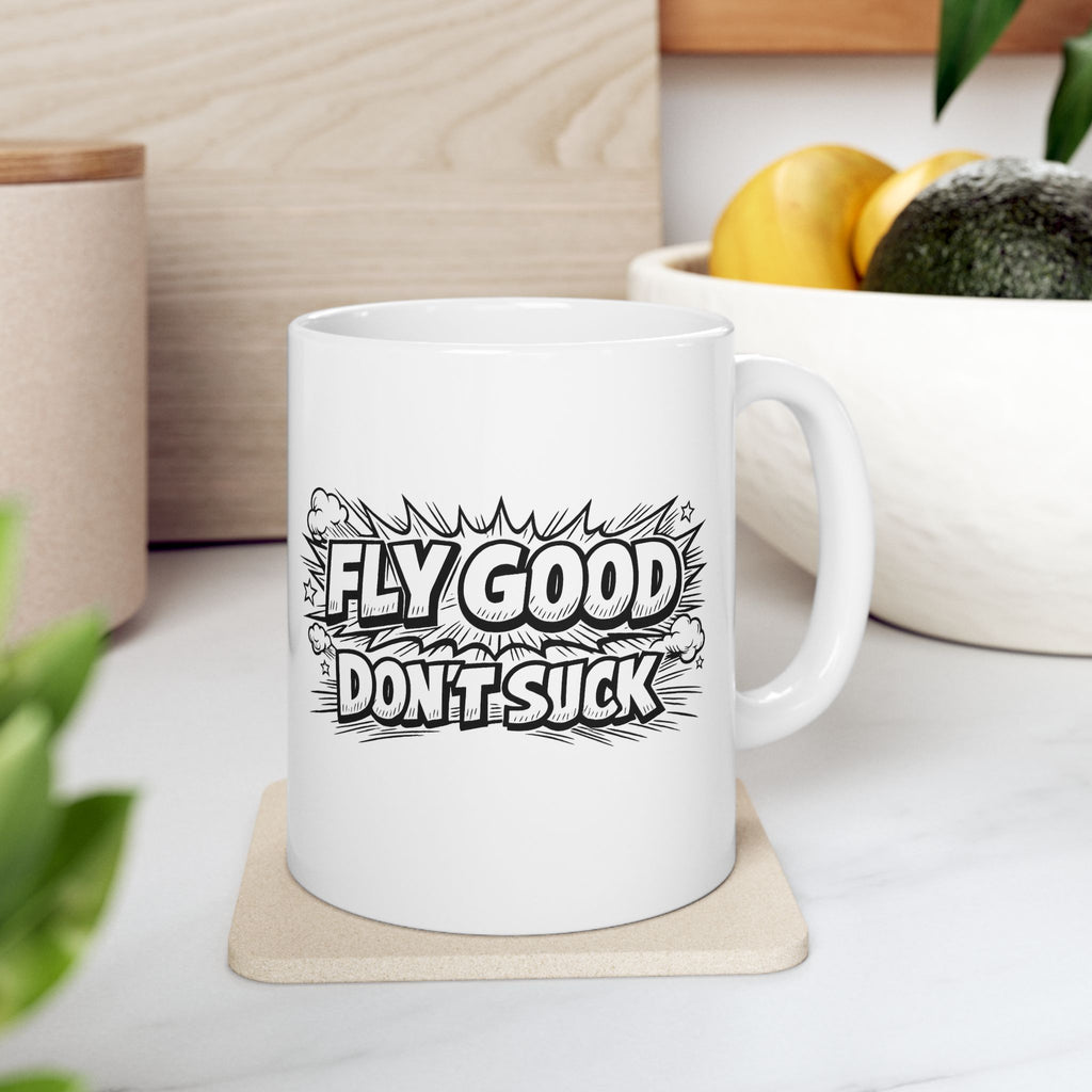 "Fly Good Don’t Suck" Coffee Cup (11oz & 15oz)