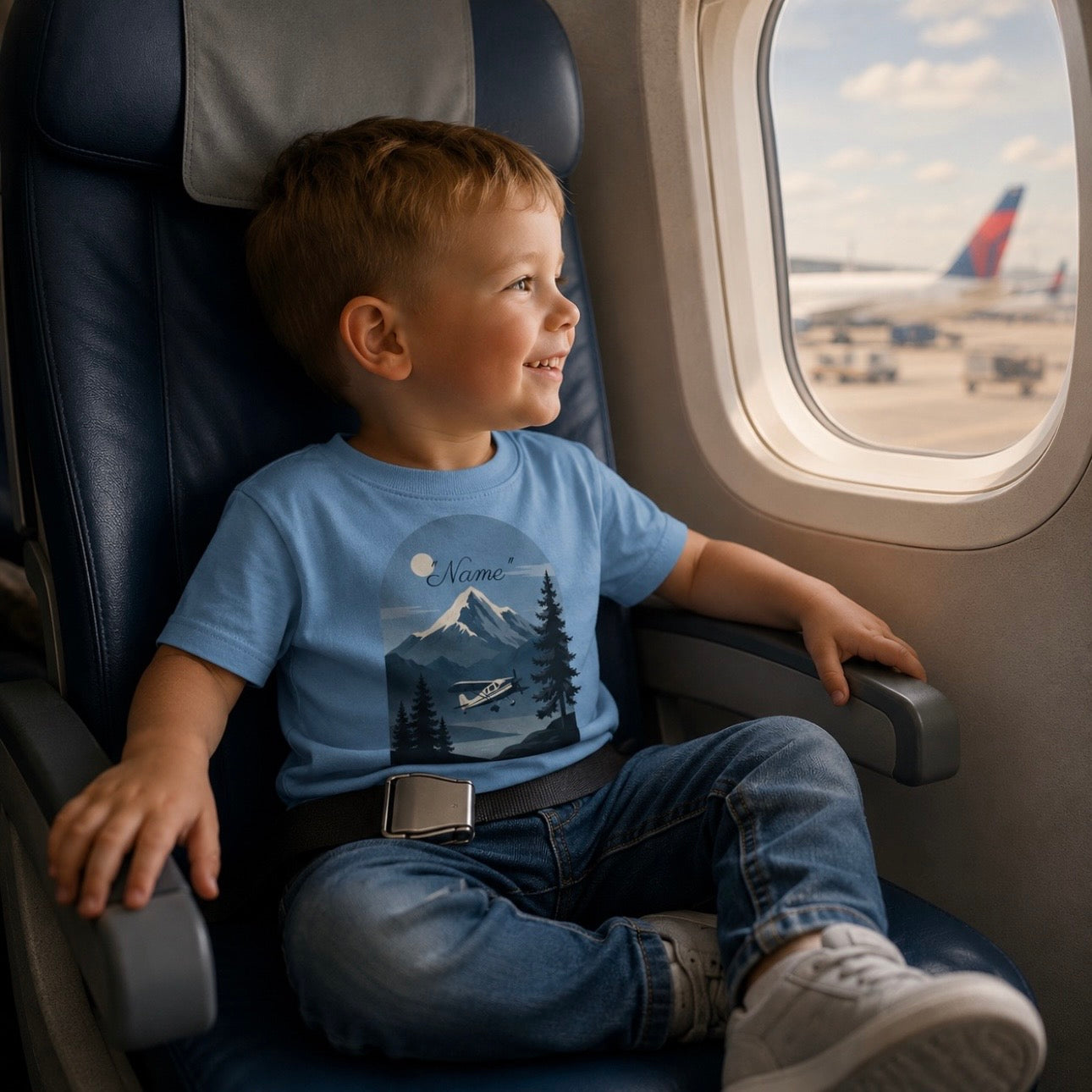 Toddler Tee — Mountain Airplane Design (custom name)