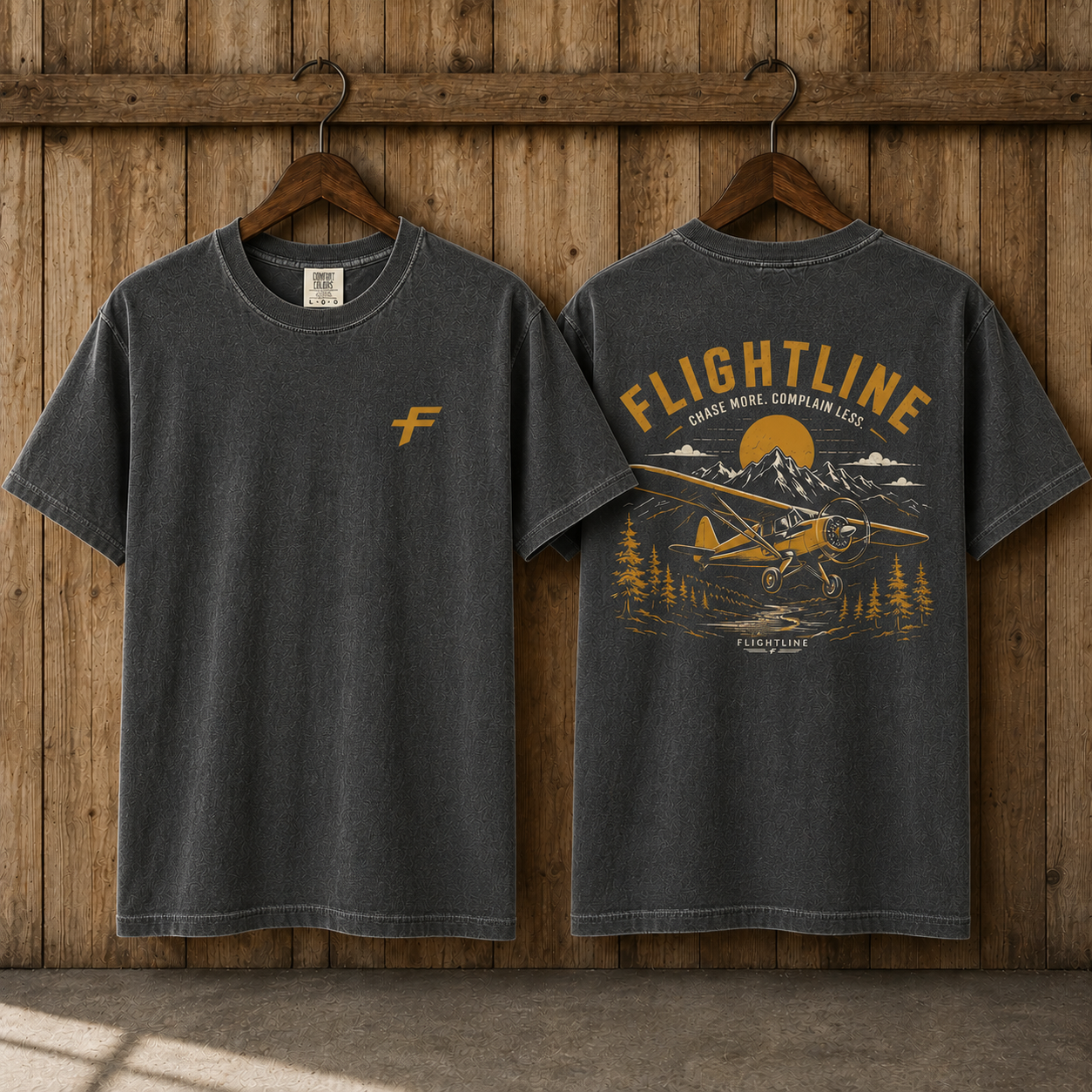 Flightline Vintage Plane Tee — 'Flightline' Graphic Mountain Airplane T-Shirt