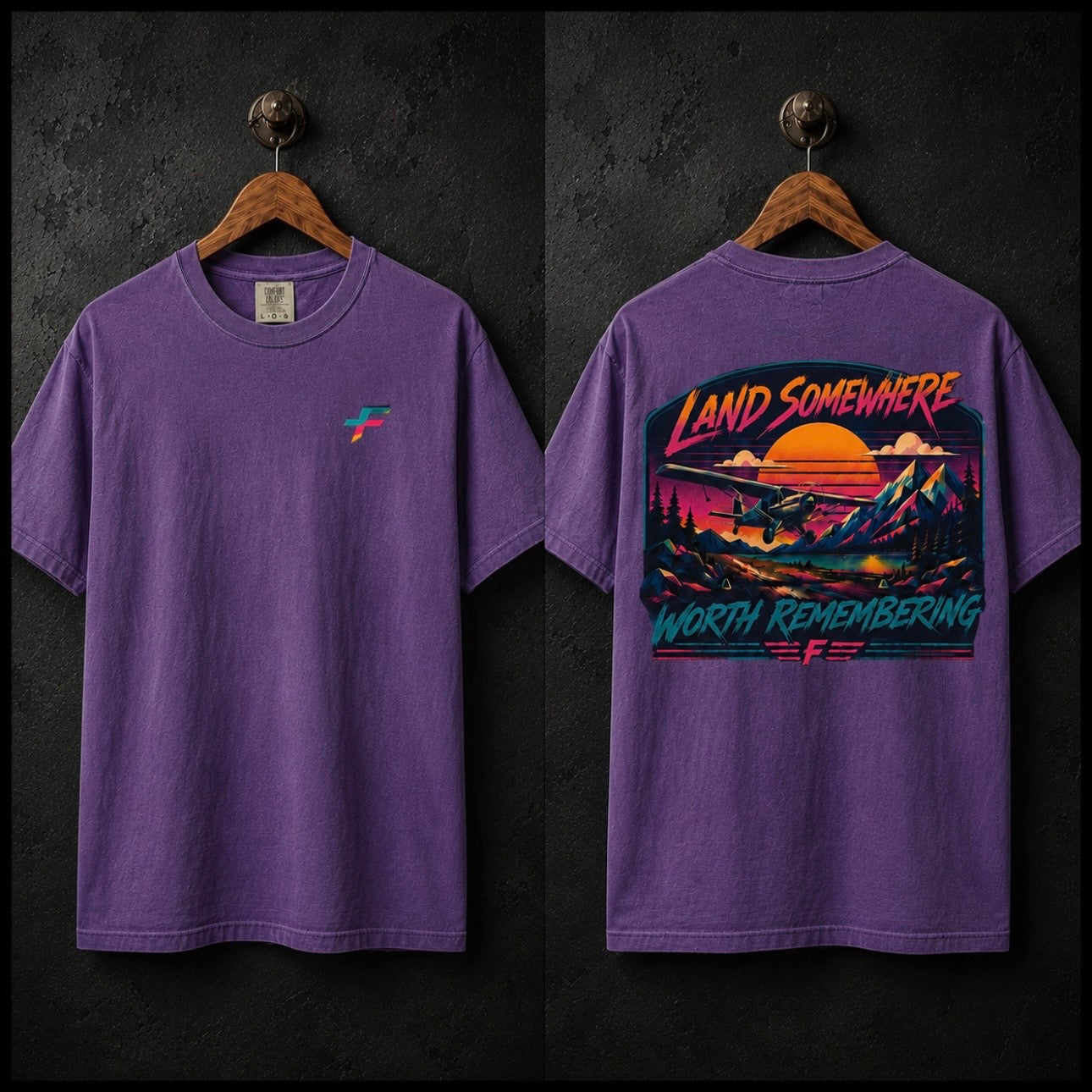 Vibrant Aviation T-Shirt — "Land Somewhere Worth Remembering"