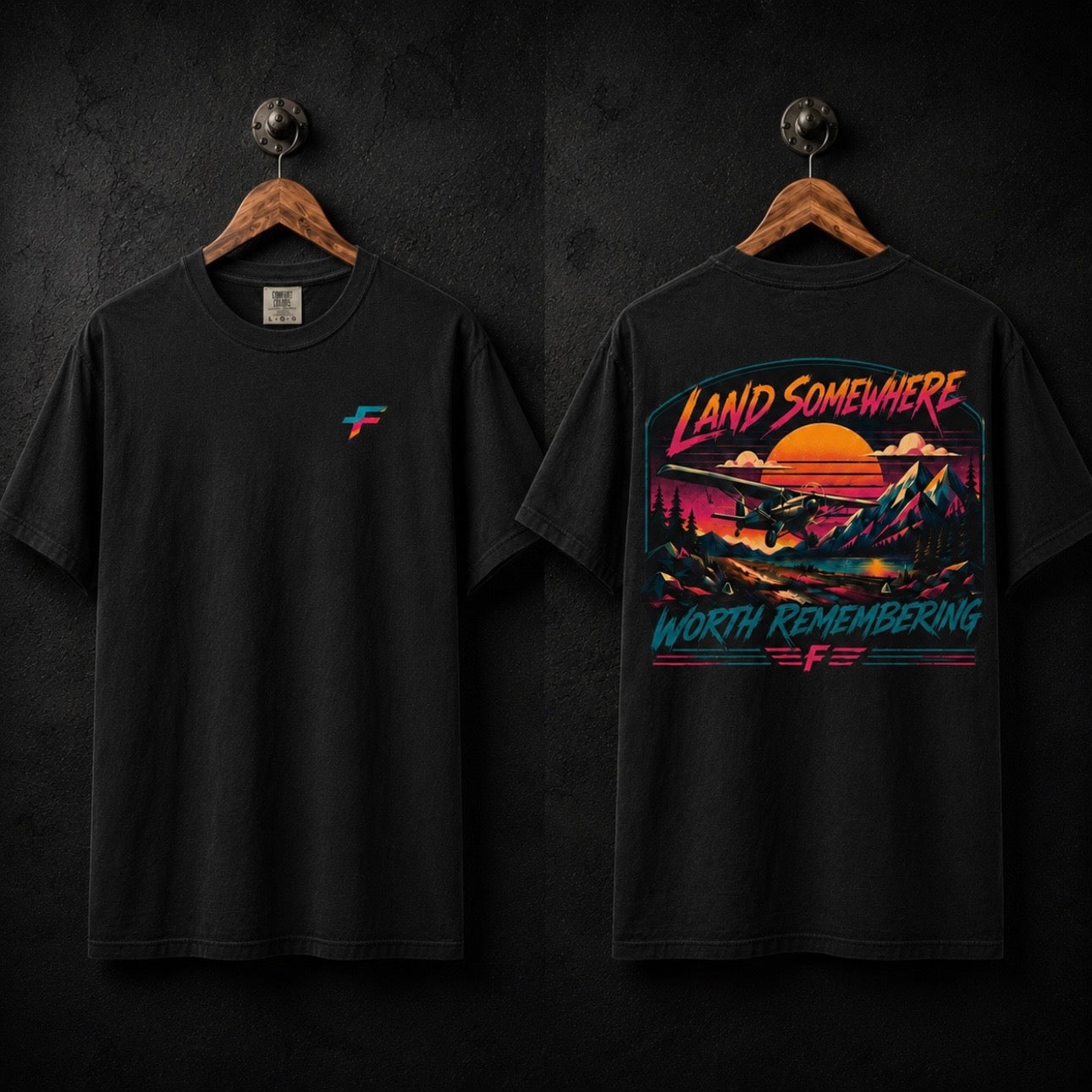 Vibrant Aviation T-Shirt — "Land Somewhere Worth Remembering"