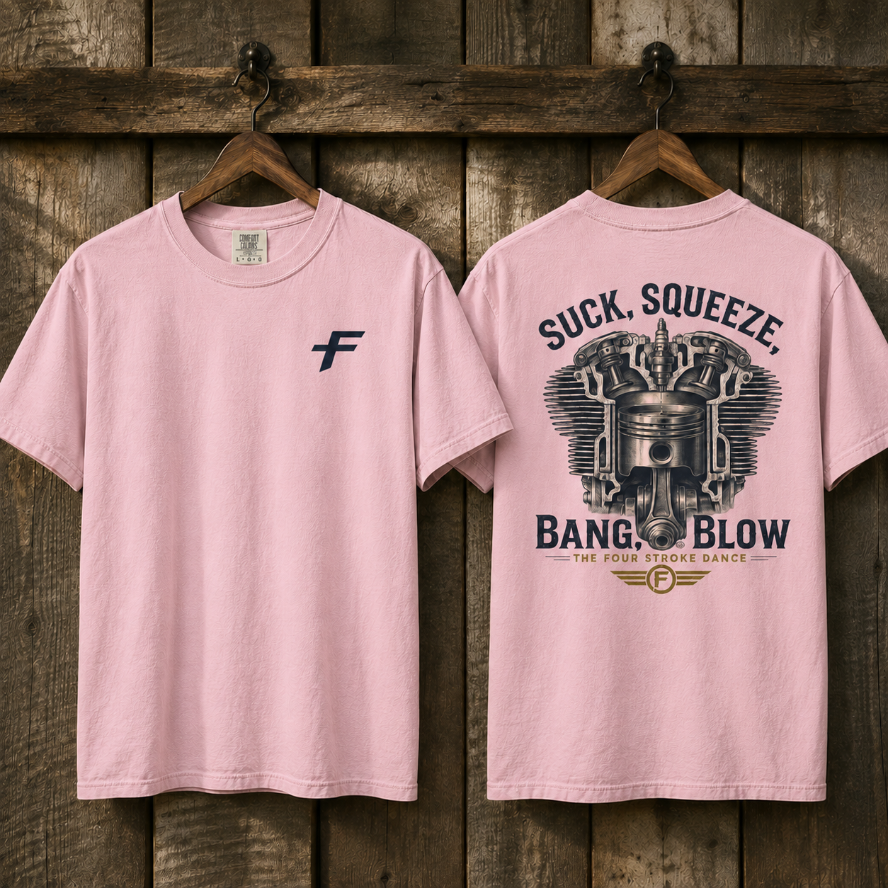 Engine Graphic T-Shirt — “Suck, Squeeze, Bang, Blow” Vintage Tee