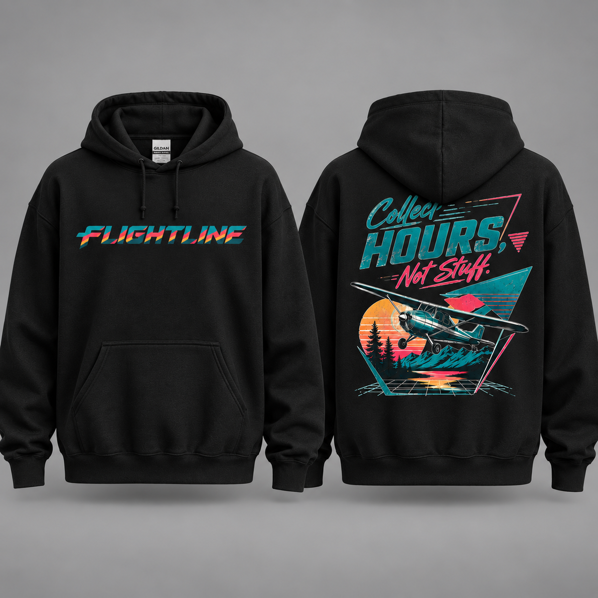 FlightLine Hoodie — Collect Hours Retro Plane Graphic Pullover