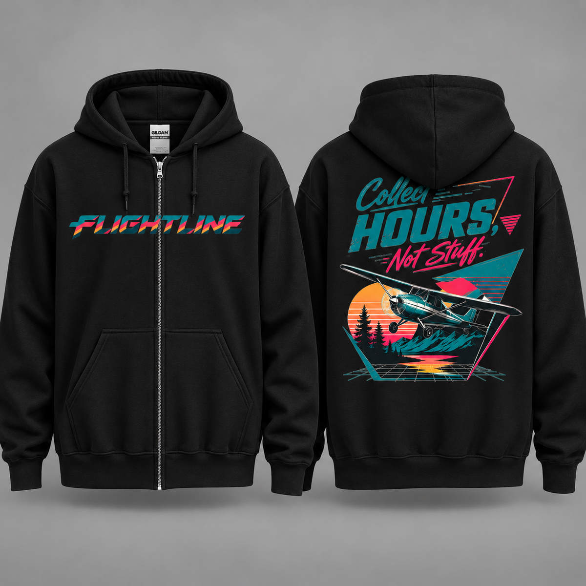 Flightline Zip Hoodie — Collect Hours Retro Plane Graphic