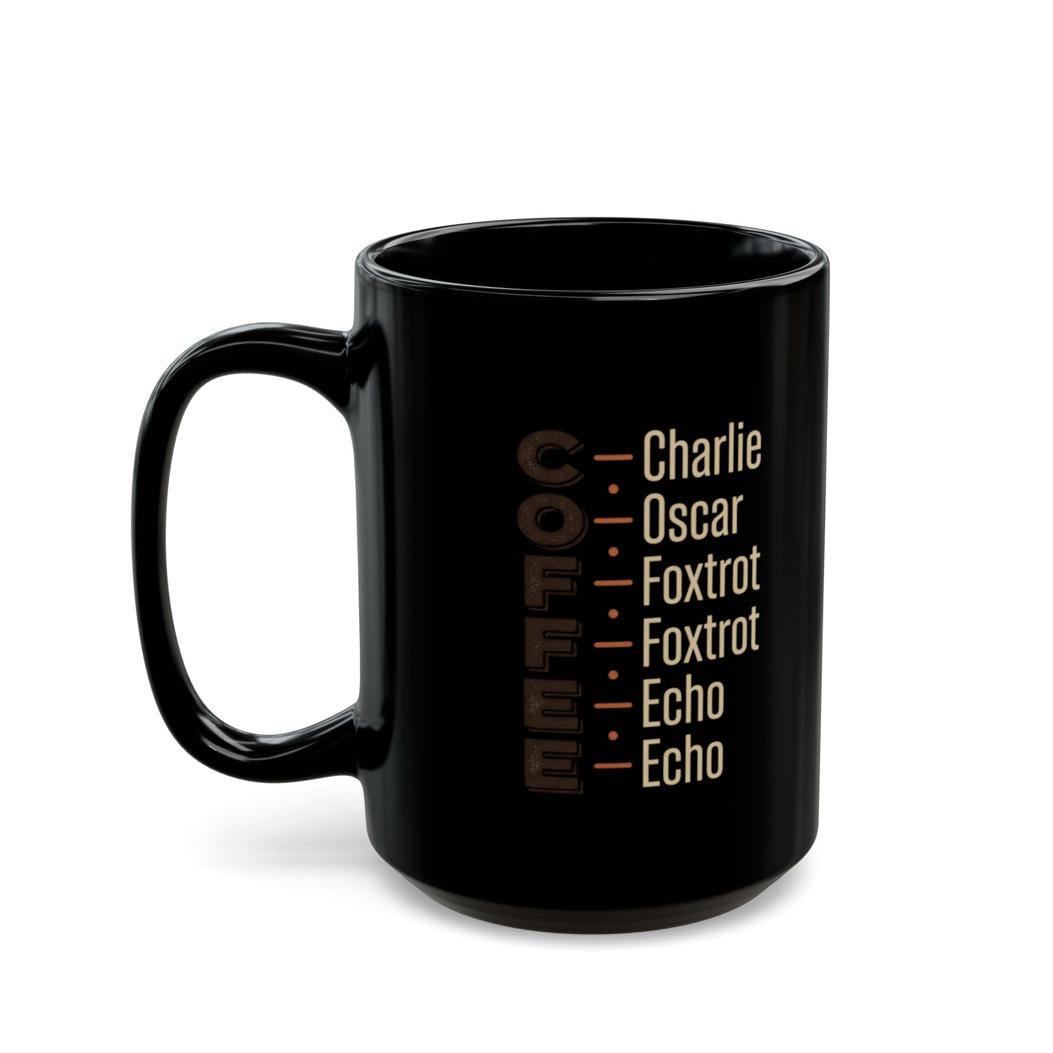 Phonetic Alphabet Coffee Mug | Black Ceramic Mug