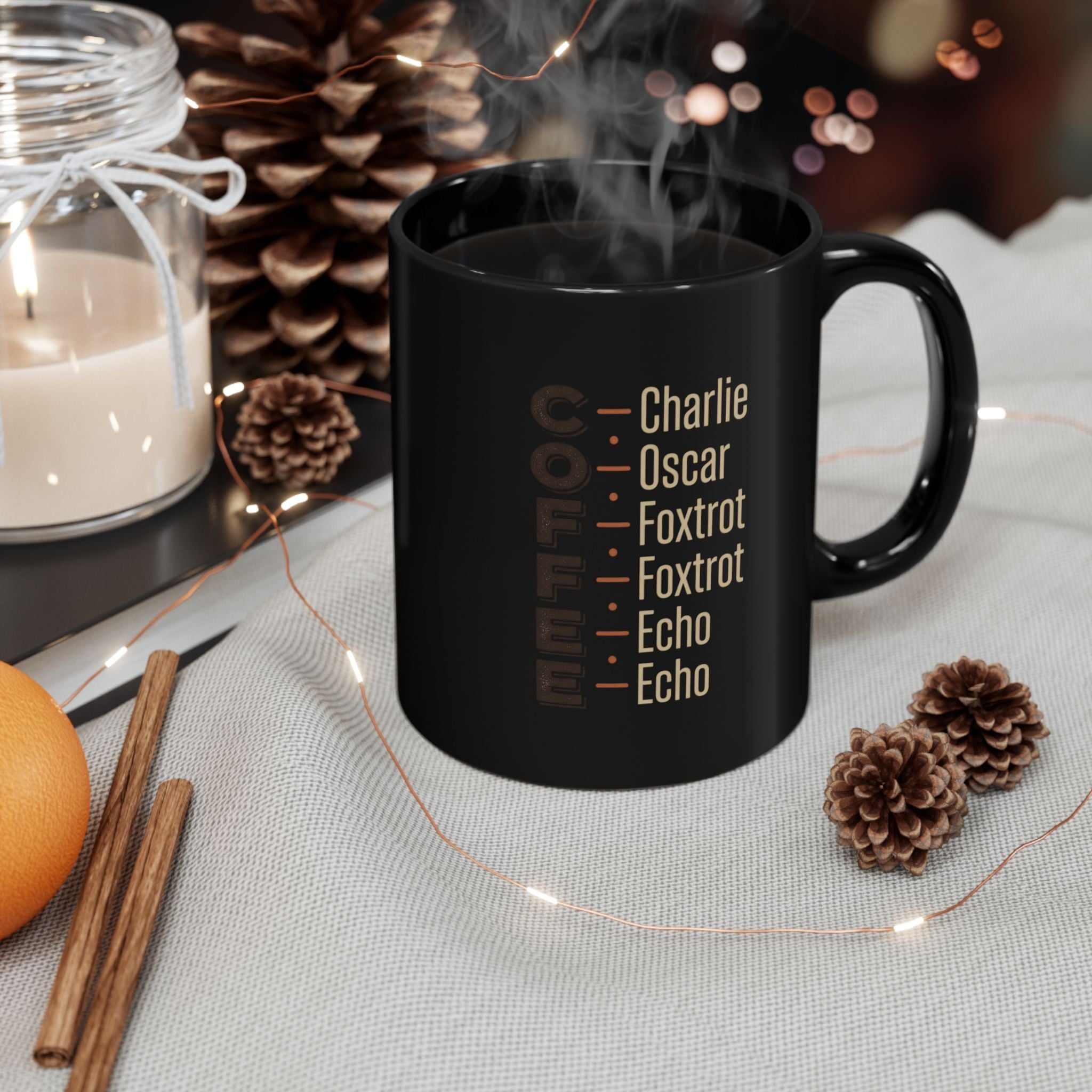 Phonetic Alphabet Coffee Mug | Black Ceramic Mug