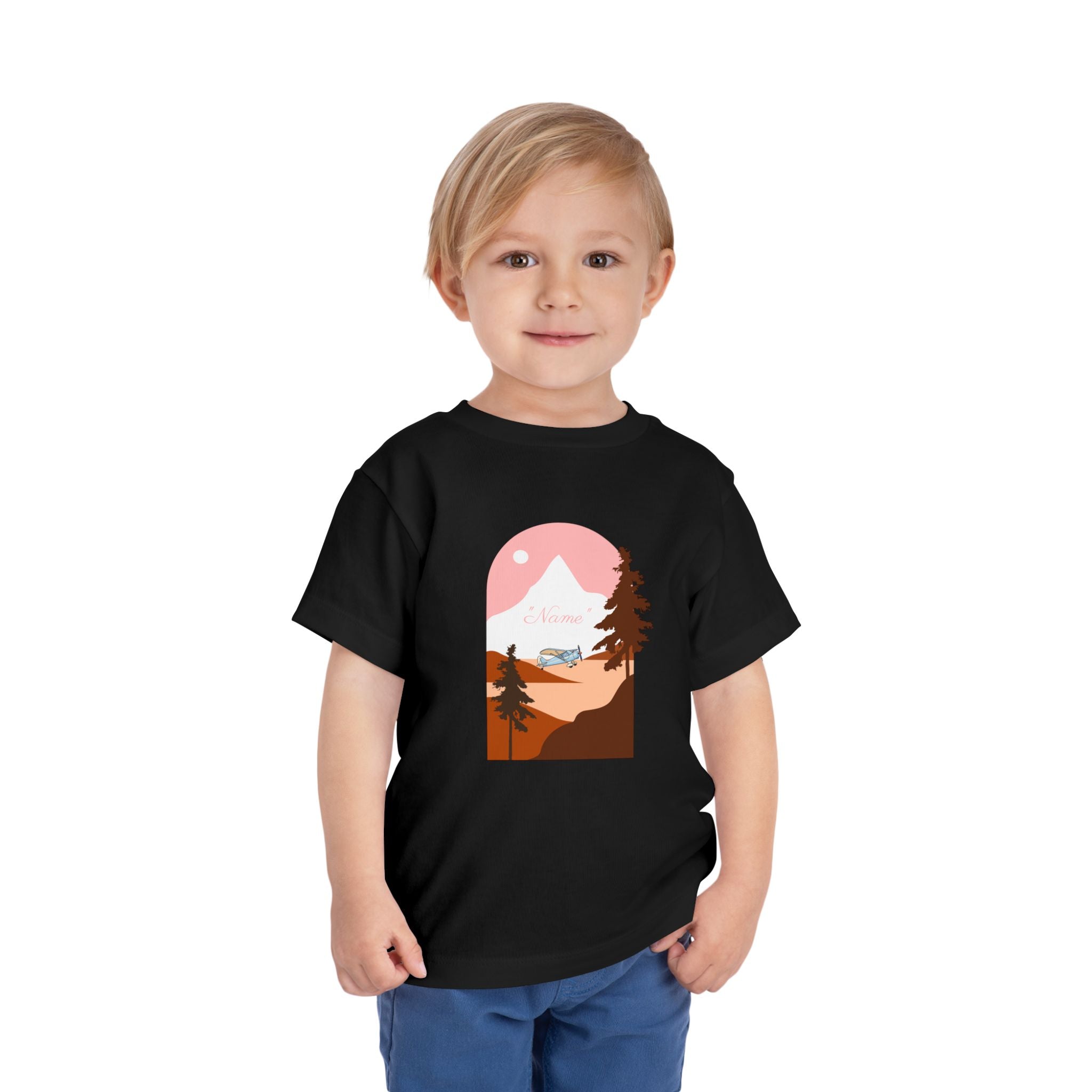 Toddler Tee — Mountain Plane Design (custom name)