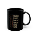 Phonetic Alphabet Coffee Mug | Black Ceramic Mug