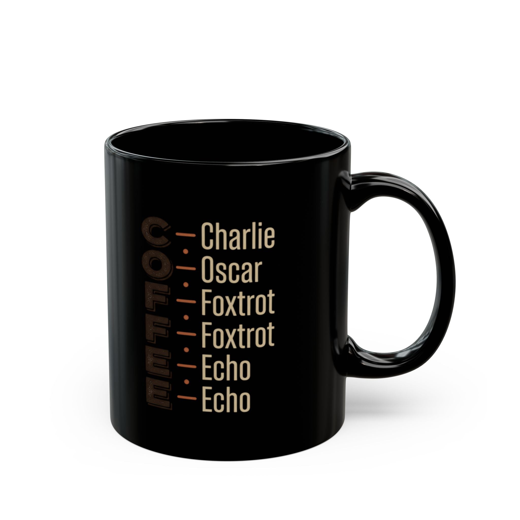 Phonetic Alphabet Coffee Mug | Black Ceramic Mug